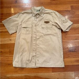 Avirex Beige Short-Sleeve Work Shirt with Patch Detail